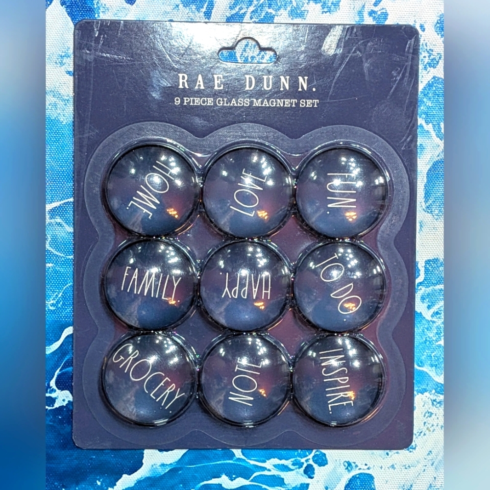 Rae Dunn 9 Piece Glass Magnet Set Kitchen Refrigerator Decor Organization Set